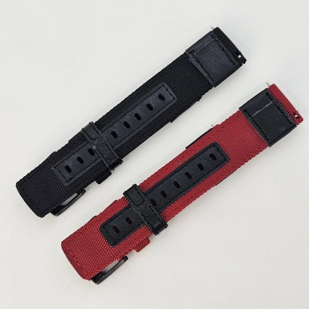 2X Premium Rugged Nylon Canvas Watch Strap Band Red Black Men 22MM Quick-Release